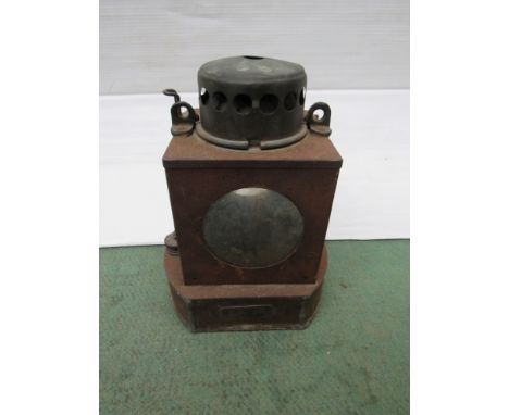 A railway signal lamp interior stamped CORBY, brass burner stamped LM & RS Ltd London