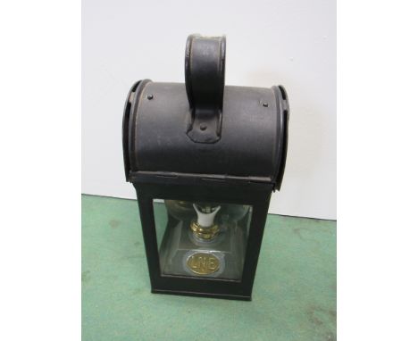 A LNER general purpose lamp, brass plate on handle and reservoir, burner also stamped LNER