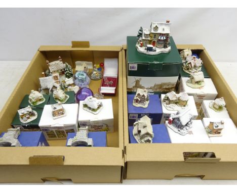 Twenty-three Lilliput Lane Winter Cottages, eighteen boxed with certificates, two Caithness paperweights, Lindshammar moose p