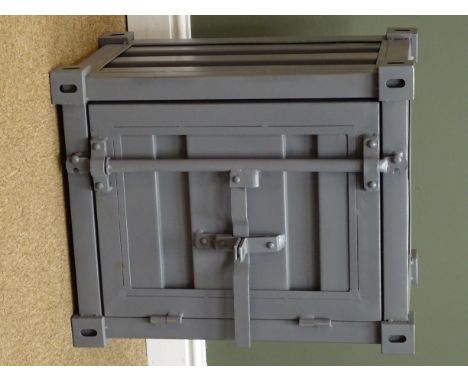 Industrial style shipping container bedside/lamp cabinet, W46cm, H56cm, D36cm Condition Report Click here for further images,