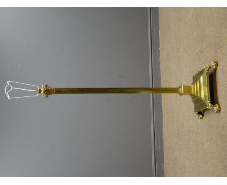 Brass standard lamp, magnolia shade, H130cm (This item is PAT tested - 5 day warranty from date of sale) Condition Report Cli