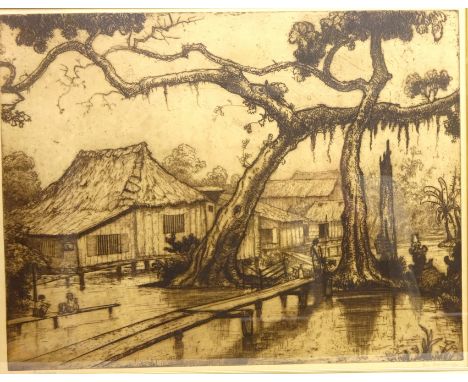 'Palenbang' - Indonesia, etching signed in pencil by Jan Christian Poortenaar (Dutch 1886-1958) 51.5cm x 66cm  Condition Repo