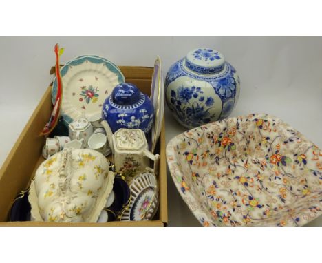 1920 Doll's China tea service, large Delft ginger jar, Victorian teapot decorated with cyclamen, cheese dome, Chinese blue an