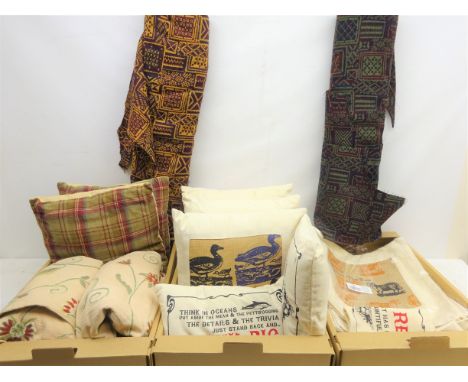 Shop Stock - Three canvas and jute pillows printed with sheep and Ducks etc and packs of unopened pillow cases in the same de