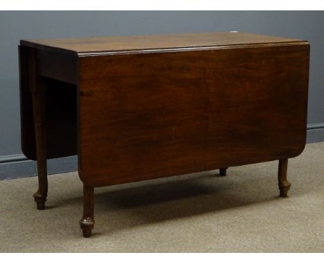 19th century mahogany drop leaf table, gate action supports, pad feet, 153cm x 118cm, H74cm Condition Report Click here for f