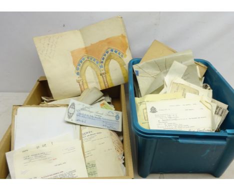 Collection of early 20th century ephemera including cheques, bills, receipts, Architectural plans including York and surround