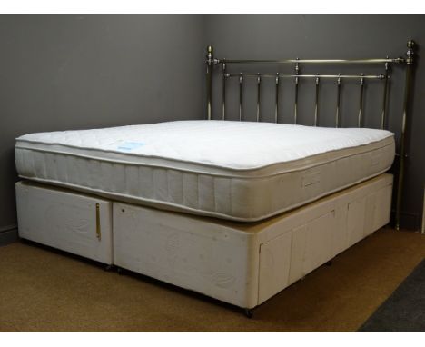 6' King size four drawer divan bed, antique brass style headboard and a climastart 1000 pocket memory foam mattress, W182cm, 