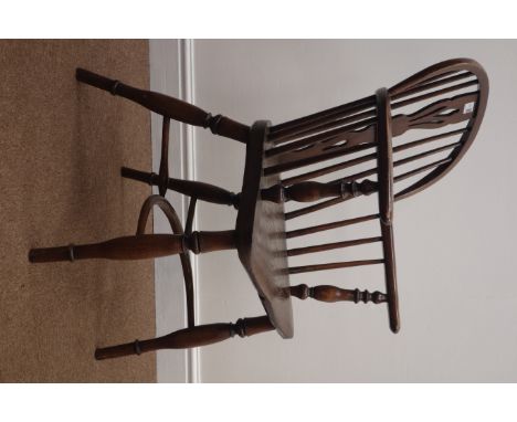 Early 19th century low back Windsor armchair, stick and pierced splat  back, turned supports with crinoline stretcher, seat s