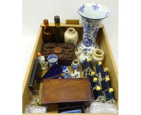 19th century mahogany tea caddy, Copeland Spode cylindrical vase, 19th century cased corkscrew, two vintage 'Scarboro & Whitb