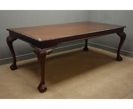 Chippendale style mahogany dining table, rectangular gadroon moulded top, acanthus carved cabriole legs with ball and claw fe