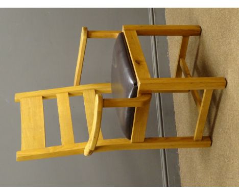 Light oak ladder back carver armchair, upholstered drop in seat, W88cm Condition Report Click here for further images, condit