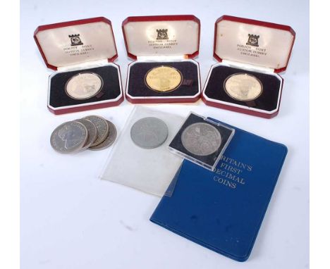 Great Britain, three Pobjoy Mint boxed silver crowns to include Montgomery 1796 (gold plated), Concorde 1976 and Washington 1