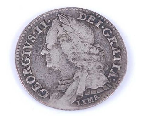 Great Britain, 1746 shilling, George II old laureate draped bust with Lima below, rev; crowned cruciform shield plain angles,