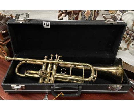 A cased trumpet.