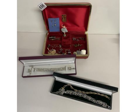 A Jewellery box with 3 bracelets, cuff links &amp; tie pin