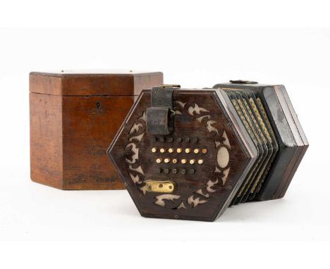 THE MUSIC CLUB HOUSE: 19TH CENTURY 48 BUTTON CONCERTINA with rosewood ends, in hexagonal caseProvenance: private collection A