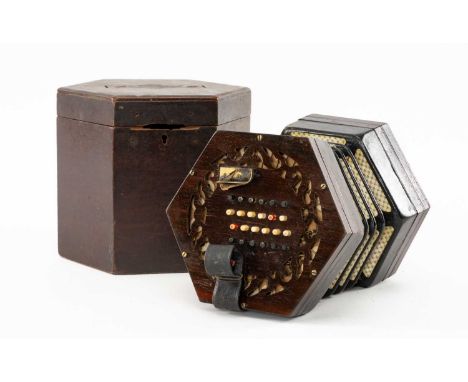 THE MUSIC CLUB HOUSE: LACHENAL & CO. 48 BUTTON CONCERTINA with rosewood ends, in hexagonal caseProvenance: private collection