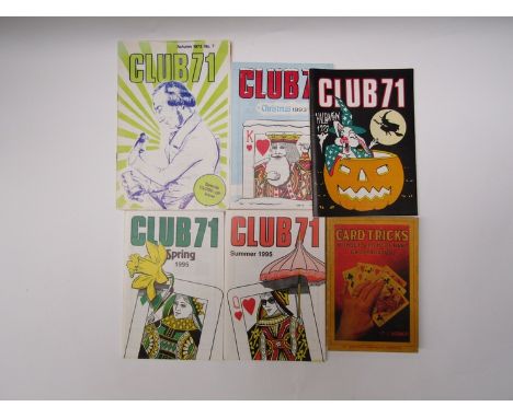 L. WIDDOP: "Card Tricks without Sleight of Hand or Apparatus", 1926, plus a quantity of "Club 71" issues, relating to magic, 