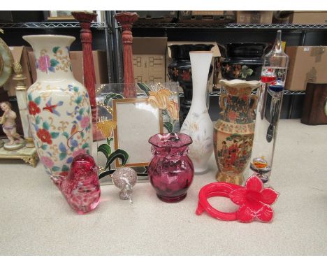 A Galileo thermometer, Wedgwood bird paperweight, Oriental vases, photograph frame, etc (9)