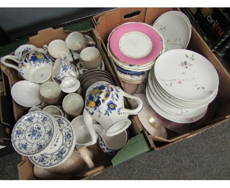 Two boxes of mixed china including German dinnerwares, plates and Spode