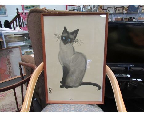 A framed and glazed 1960's KWO Art Studio print of a Siamese cat, "Zoe"