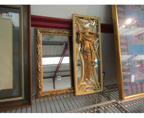 A decorative mirror and Art Nouveau mirrored panel (2)
