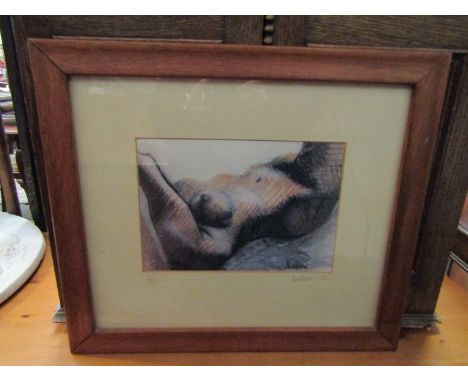 A limited edition print of nude study signed Backhouse '81, 81/100, framed and glazed, 16cm x 23cm