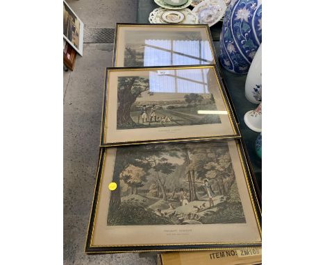 A COLLECTION OF FOUR FRAMED HUNTING PRINTS AND FURTHER PRINT 