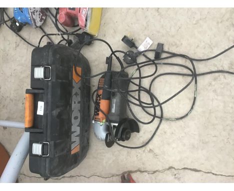 A CASED WORX ANGLE GRINDER AND A FURTHER ANGLE GRINDER IN WORKING ORDER 