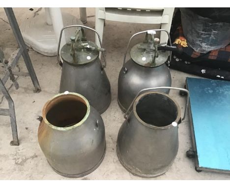 FOUR VINTAGE MILKING BUCKETS, TWO WITH TOPS 