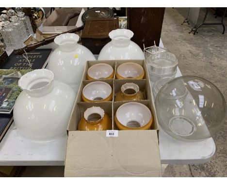 A COLLECTION OF VINTAGE GLASS LIGHT SHADES 
