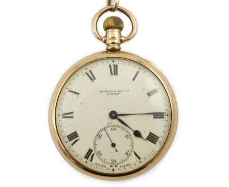 A George V 9ct gold Zenith open face keyless pocket watch, with Roman dial and subsidiary seconds, case diameter 47mm, gross 
