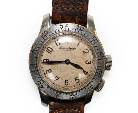 A gentleman's 1940's steel Jaeger LeCoultre pilot's manual wind wrist watch, with Arabic dial and red 12, movement c.460, cas