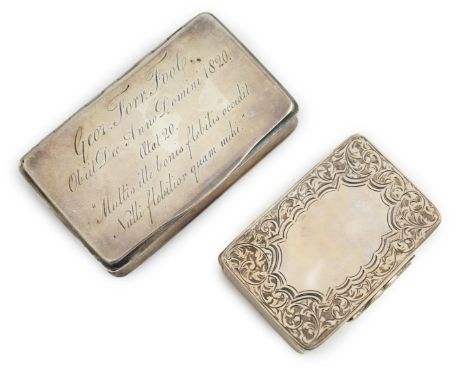 A George III silver snuff box, with engraved mourning inscription in Latin, Matthew Linwood, ' Geor. Forr. Foot. Obit Dec Ann