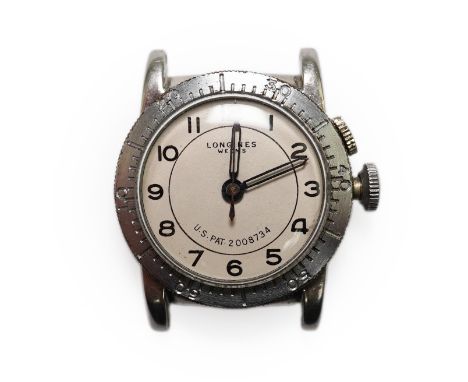 A gentleman's late 1930's steel Longines Weems U.S. Patent military pilot's manual wind wrist watch, with Arabic dial, moveme