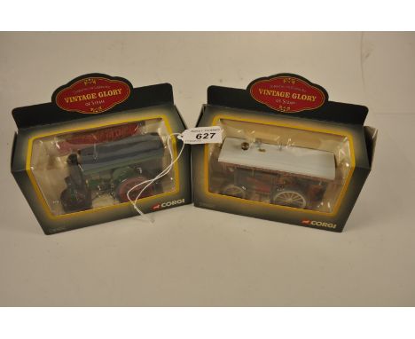 2 CORGI VINTAGE GLORY OF STEAM: 80302 GARRETT 10 TON ROAD ROLLER - CONSUELO ALLEN AND 80303 GARRETT 4CD SHOWMANS TRACTOR - LI