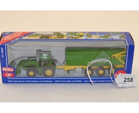 SIKU MODEL 1843 M87 JOHN DEERE WITH FRONT LOADER AND TRAILER SCALE 1:87 BOXED
