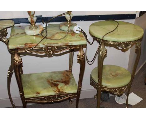 2OTH CENTURY ONYX TOPPED GILT CONSOLE TABLE
75cm high; together with two simialr smaller onyx topped tables and two onyx tabl