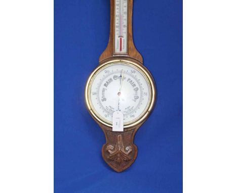 OAK CASED ANEROID THERMOMETER AND BAROMETER