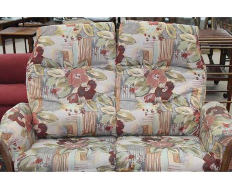 ERCOL TWO SEATER SETTEE
with floral pattern cushions, 130cm wide