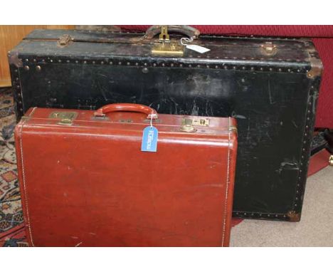 VINTAGE LEATHER TRAVEL TRUNK
together with a leather suitcase (2)