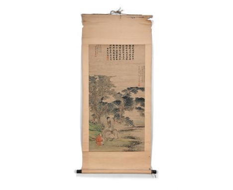 Three Chinese scrolls of landscape paintings, Qing Dynasty, one signed by Ma Henian (19th/20th century), 104cm x 39cm, ink an