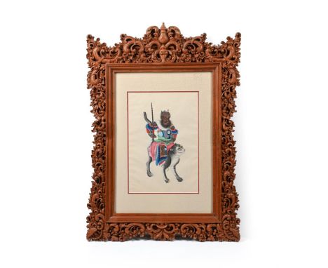 A Chinese gouache painting of zhongkui on a tiger, 19th century, picture size 42cm x 30cm, framed and glazed Provenance: Priv