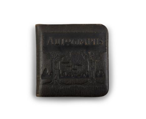 A LEATHER BOUND AUTOGRAPH BOOK FROM BALLYKINLAR INTERNMENT CAMPa well-filled Republican Autograph Book, compiled at Ballykinl