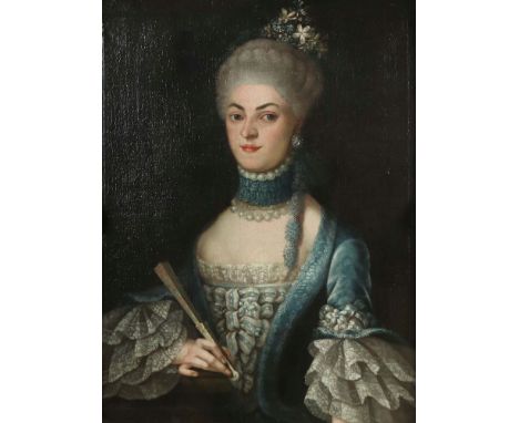 Riedel, Johann GottliebSchleiz 1722 - 1791 Bayreuth, deutscher Maler, Radierer und Architekt. "Adelige Dame mit Fächer", Halb