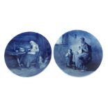 2 Delfter-Wandteller mit Blaumalerei
