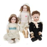 3 Puppen je m. Porzellan-Kurbelkopf,