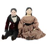 Puppenpaar ca. um 1870, Pappmaché,