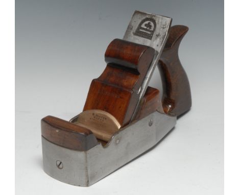 Tools - a 19th century steel and rosewood smoothing plane, by H Slater, Meredith Street, Clerkenwell, London, 24cm long 
