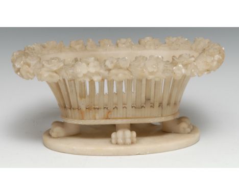 A 19th century alabaster bloom trough, carved after the Roman in the Grand Tour taste, lion paw feet, 27cm wide 